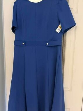 London Times Royal Blue A-Line Short Sleeve Dress